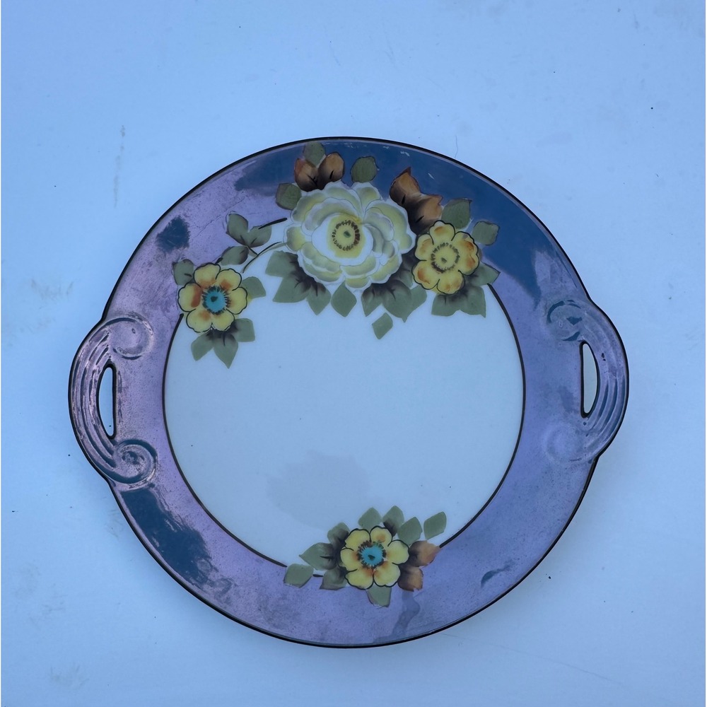 Vintage Noritake Lusterware Floral Cake Plate Purple Iridescent Hand Painted 9.5